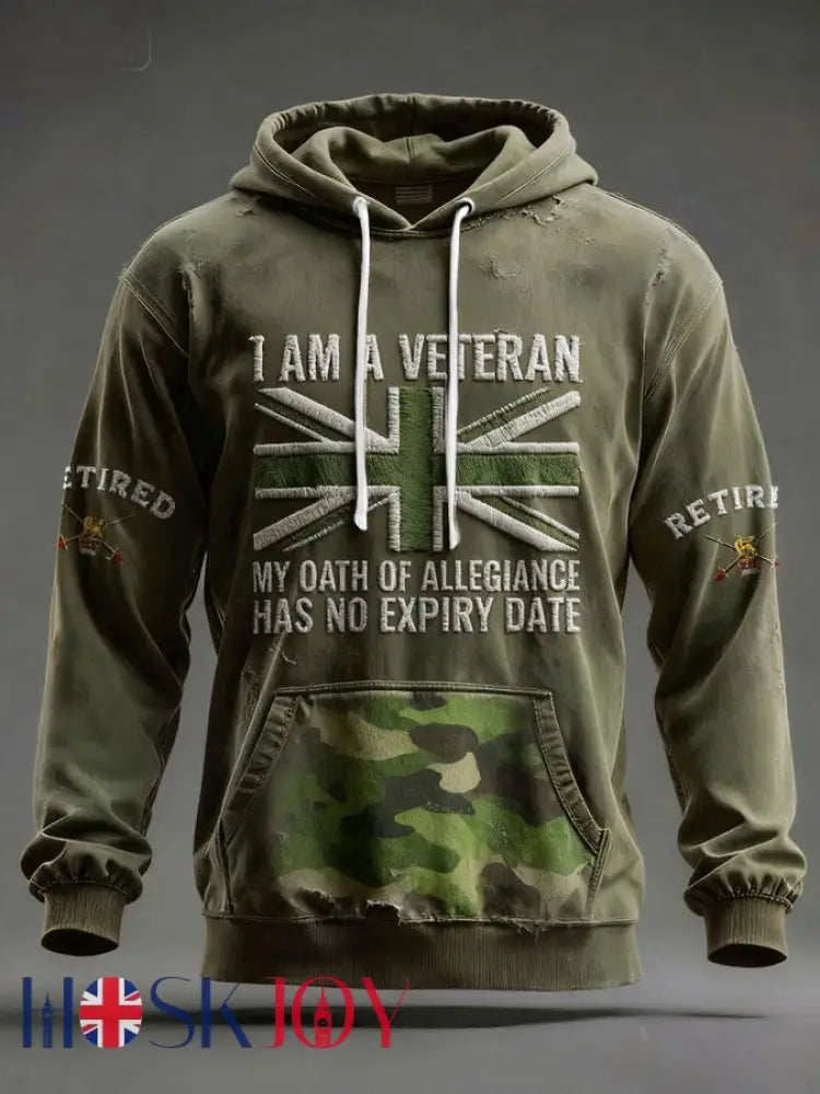 Men’s UK Veteran Printed Hoodie - Army Green / S