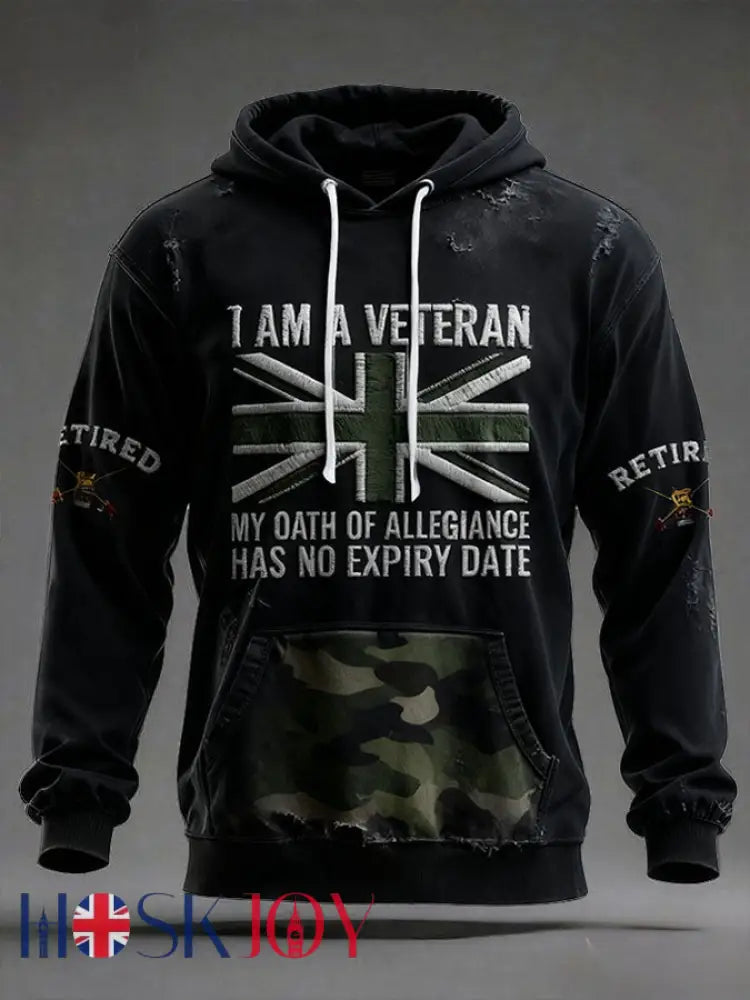 Men’s UK Veteran Printed Hoodie - Black / S