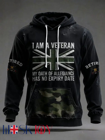 Men’s UK Veteran Printed Hoodie - Black / S