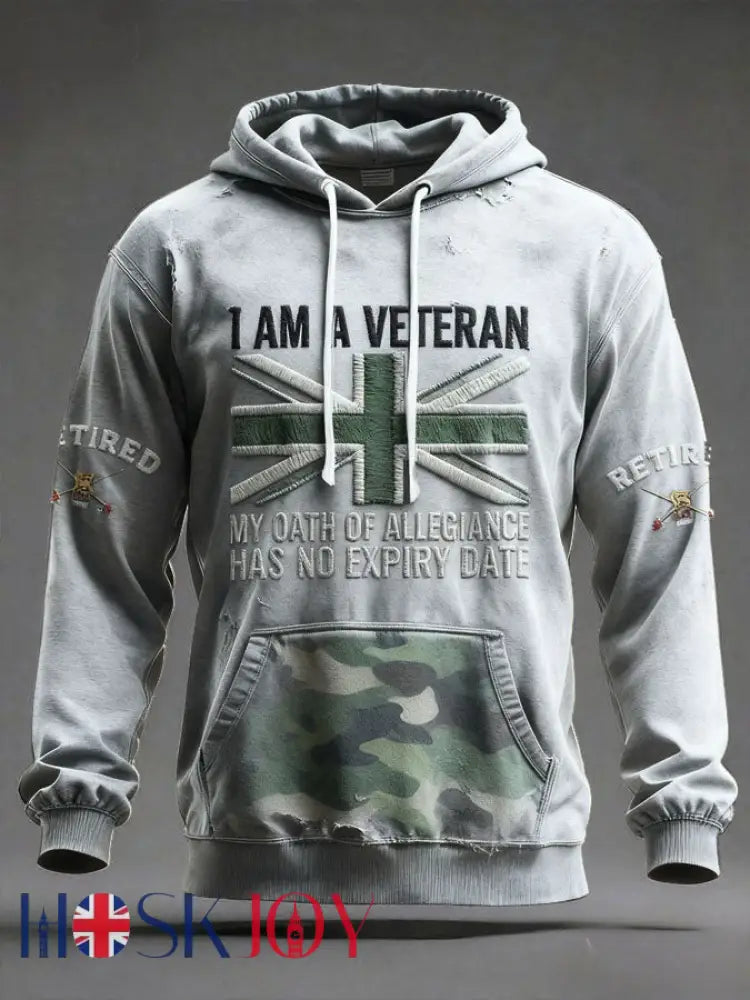 Men’s UK Veteran Printed Hoodie - Gray / S