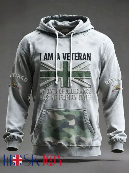 Men’s UK Veteran Printed Hoodie - Gray / S