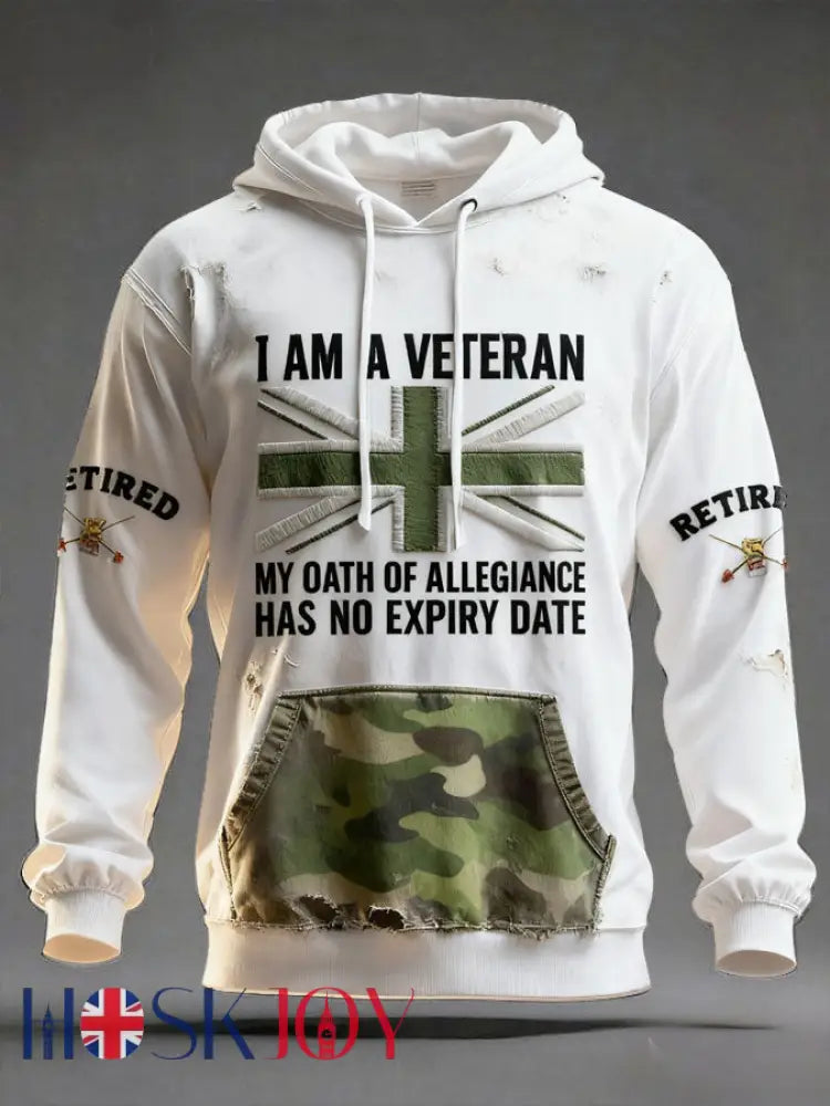 Men’s UK Veteran Printed Hoodie - White / S