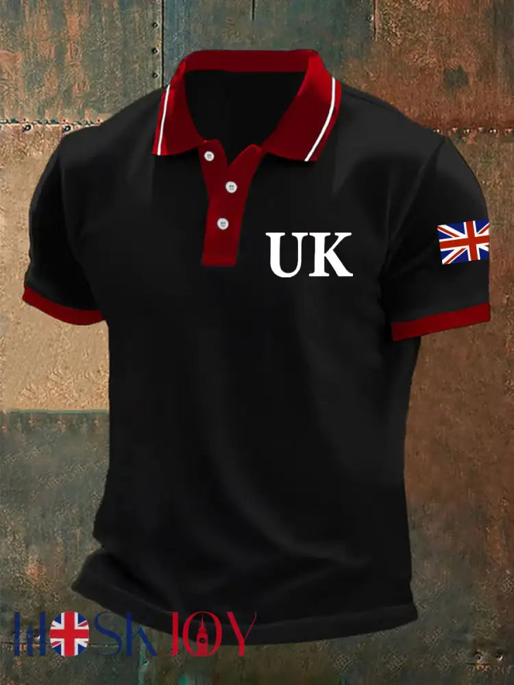 Men’s Union Jack Casual Polo Shirt - Black / S