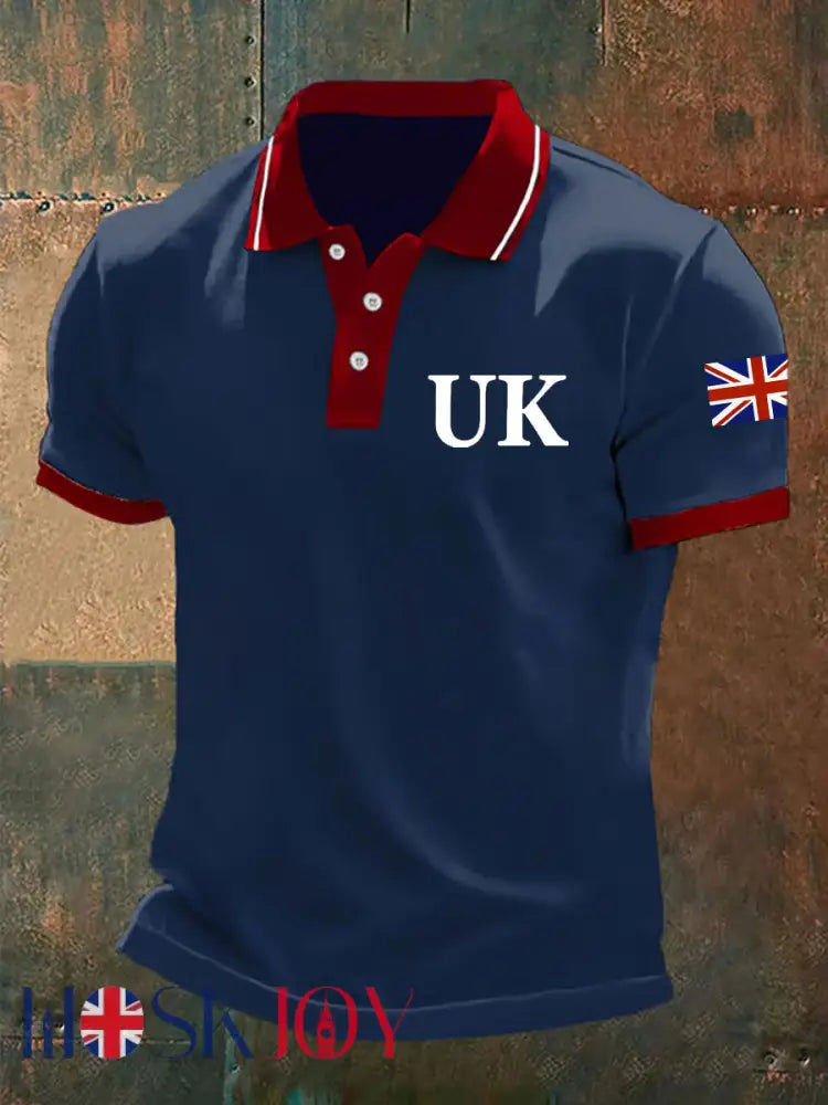 Men’s Union Jack Casual Polo Shirt - Blue / S