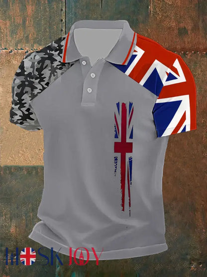 Men’s Union Jack Casual Polo Shirt - Gray / S