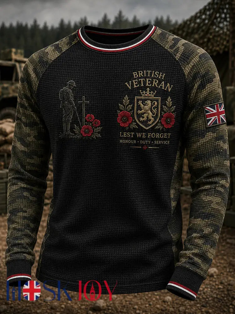 Men’s Veteran Memorial Graphic Print Waffle-Knit Raglan Long-Sleeve T-Shirt - A / S