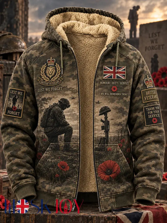 Men’s Veteran Memorial Graphic Print Zip-Up Long-Sleeve Hoodie - A / S