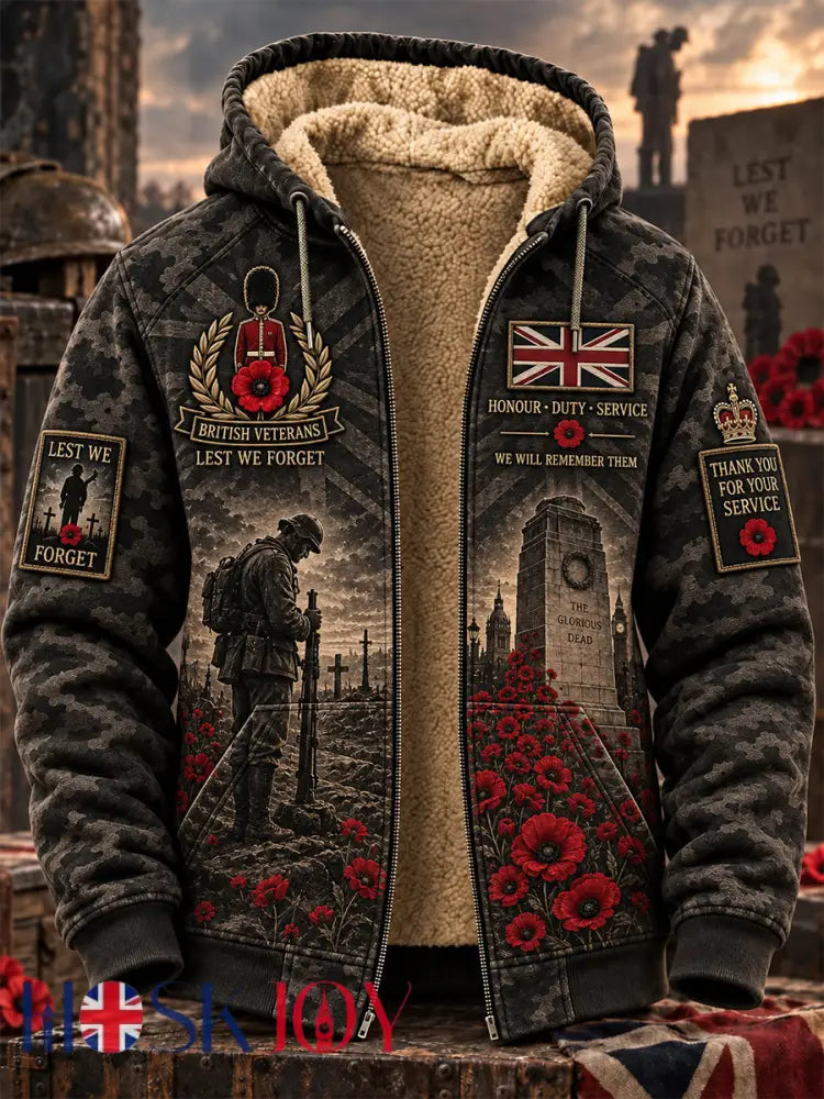 Men’s Veteran Memorial Graphic Print Zip-Up Long-Sleeve Hoodie - Black / S