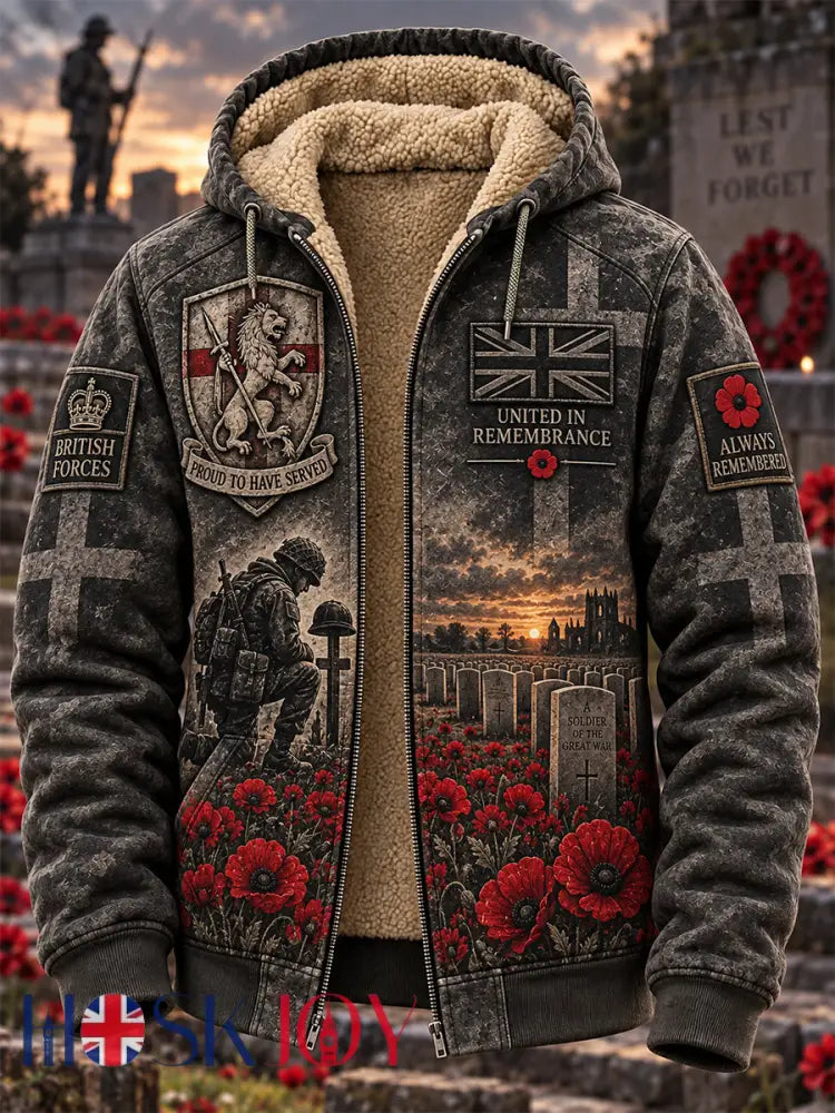 Men’s Veteran Memorial Graphic Print Zip-Up Long-Sleeve Hoodie - Gray / S