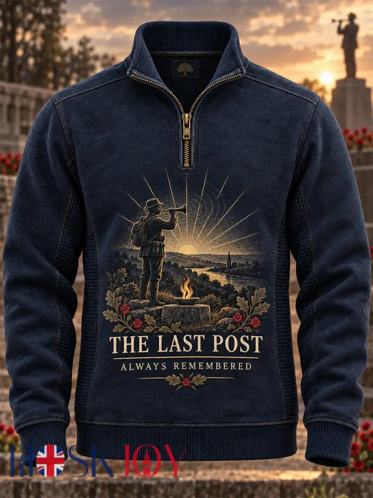 Men’s Veteran Memorial Graphic THE LAST POST Zipper Hoodie - Navy Blue / S