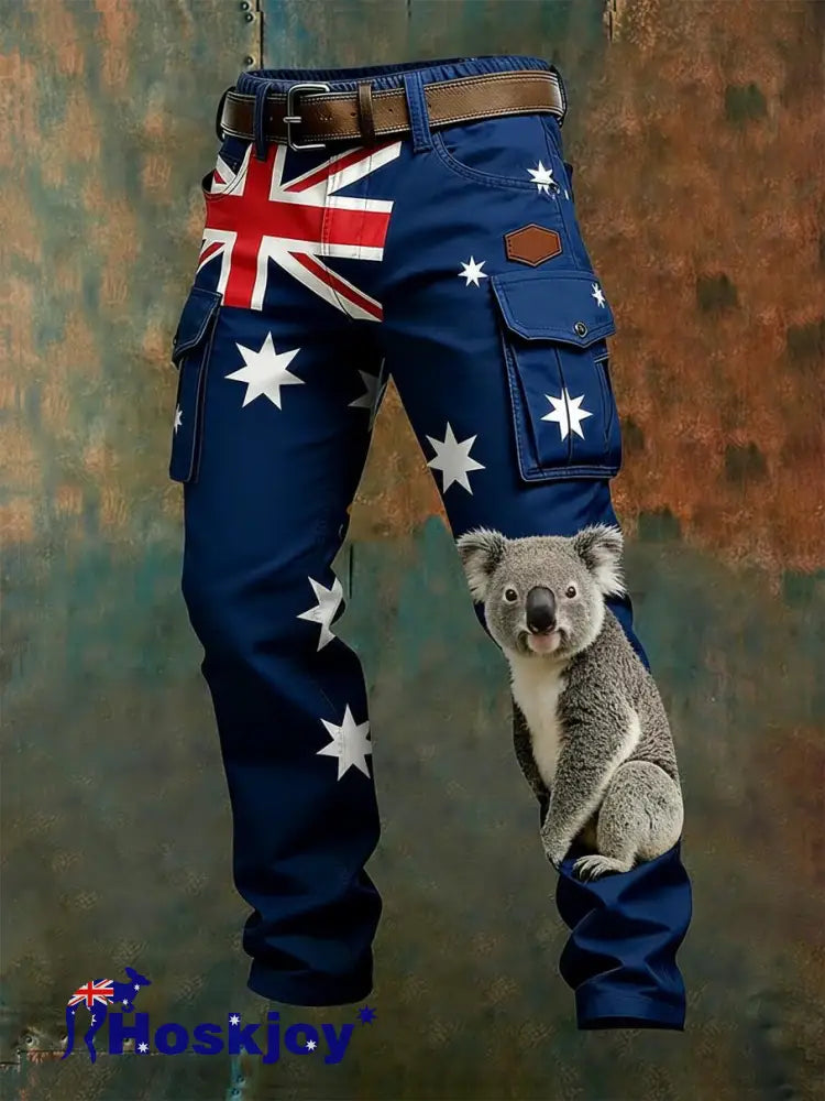 Men’s Vintage Australian Flag Art Print Business Casual Work Pants A / S