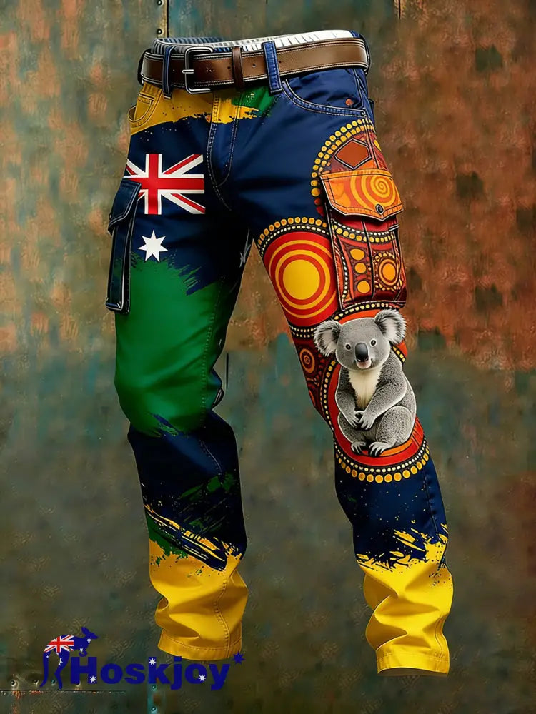 Men’s Vintage Australian Flag Art Print Business Casual Work Pants A / S