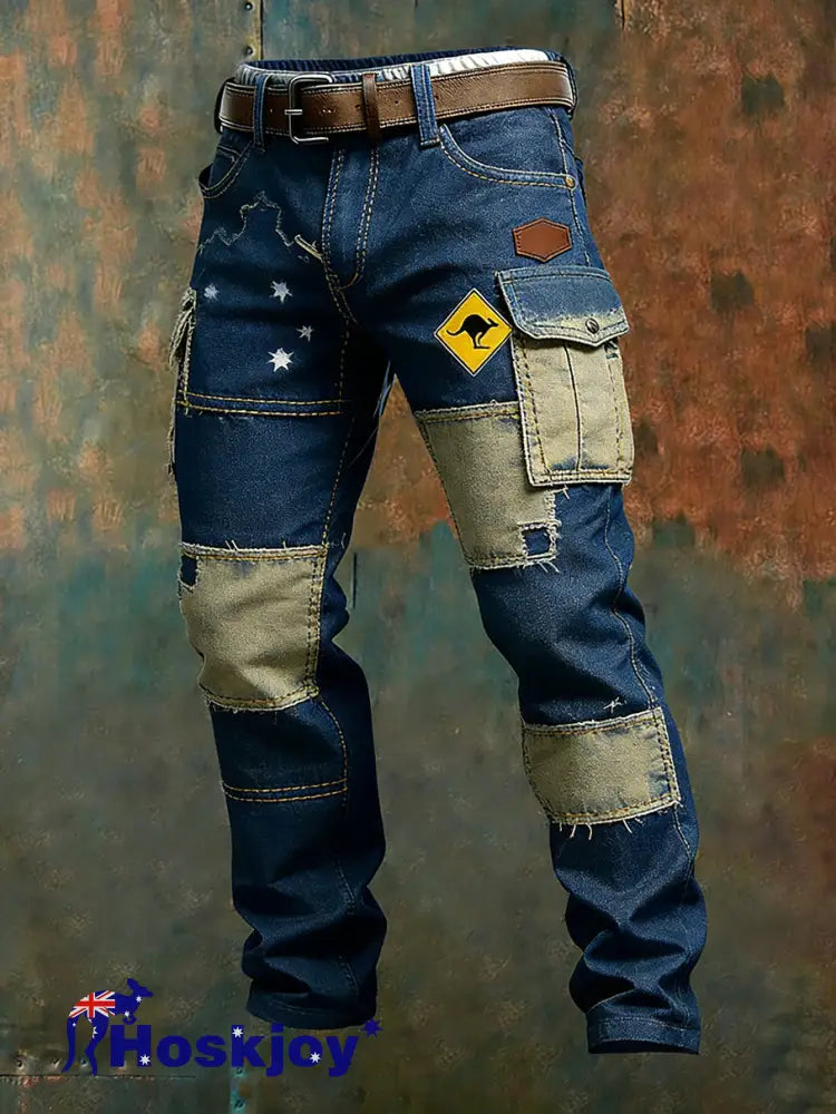 Men’s Vintage Australian Flag Art Print Business Casual Work Pants A / S