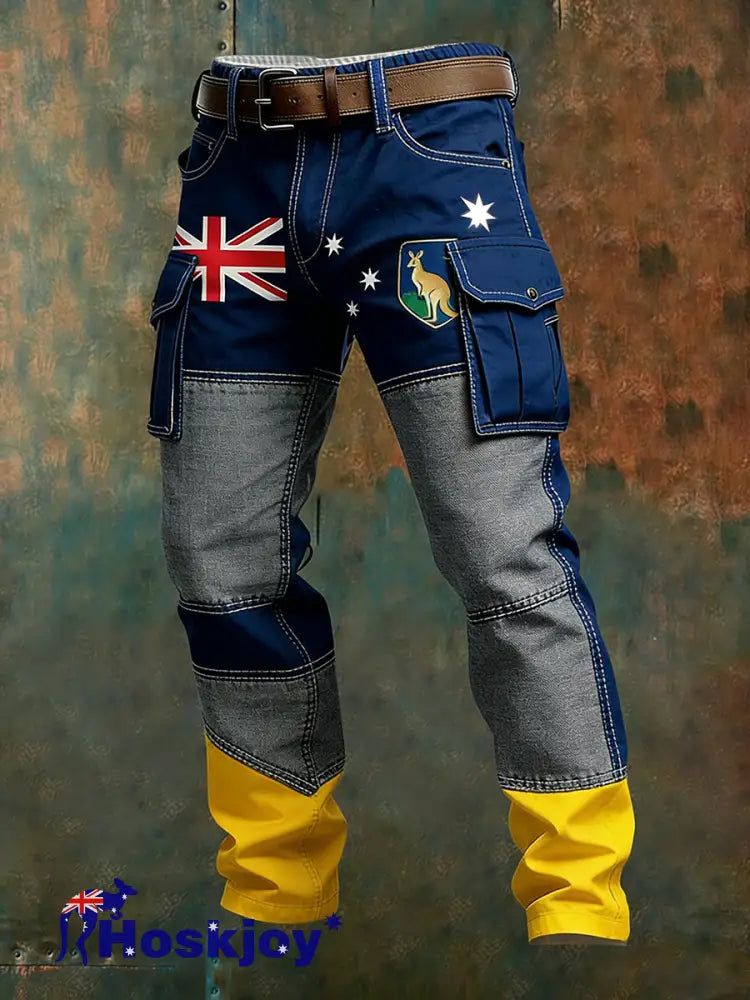Men’s Vintage Australian Flag Art Print Business Casual Work Pants A / S