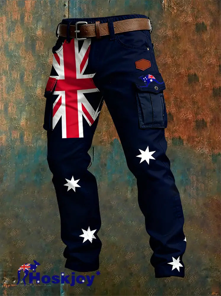 Men’s Vintage Australian Flag Art Print Business Casual Work Pants A / S