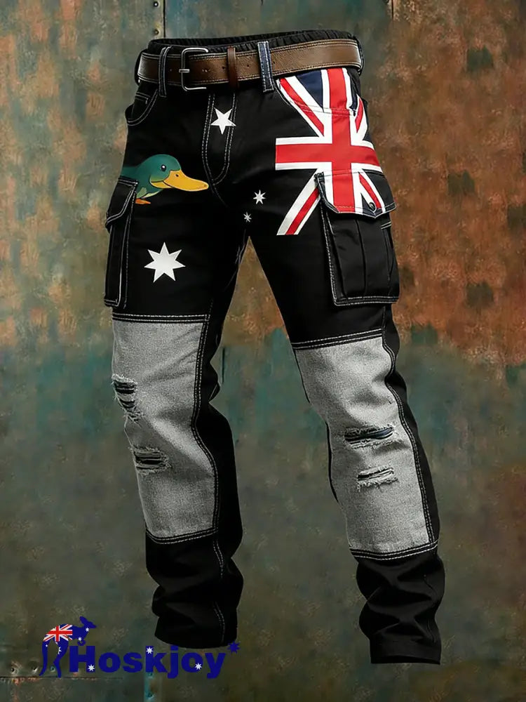 Men’s Vintage Australian Flag Art Print Business Casual Work Pants A / S