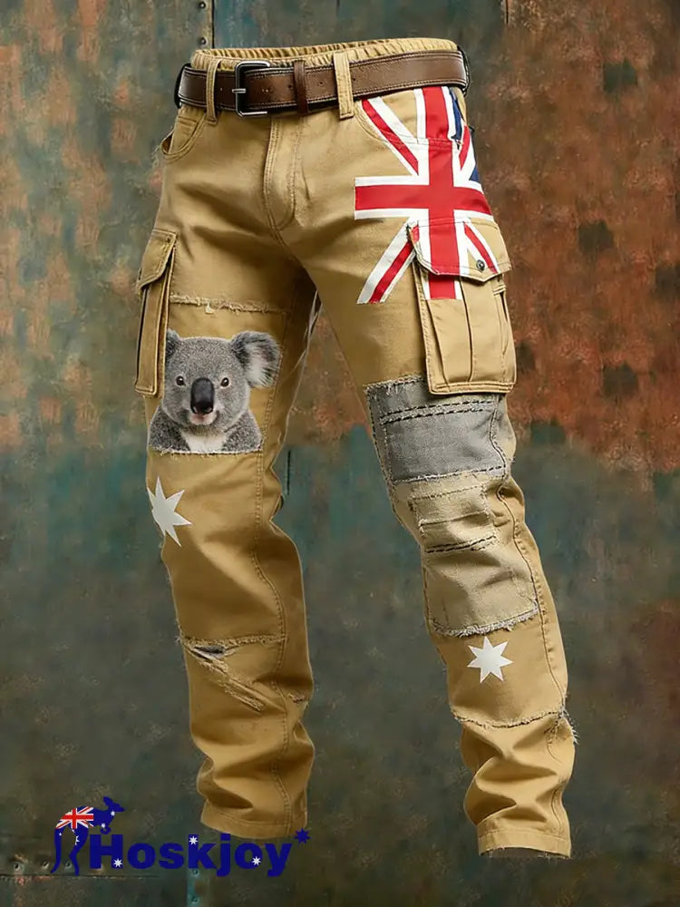 Men’s Vintage Australian Flag Art Print Business Casual Work Pants A / S