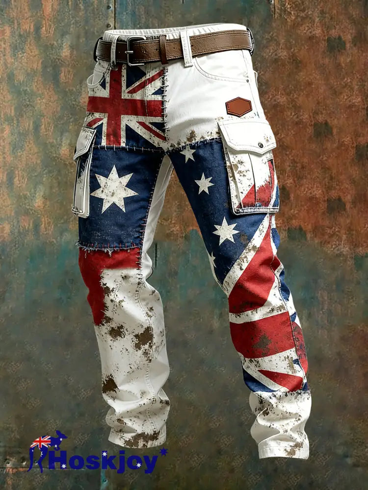 Men’s Vintage Australian Flag Art Print Business Casual Work Pants A / S