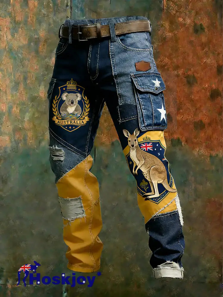 Men’s Vintage Australian Flag Art Print Business Casual Work Pants A / S