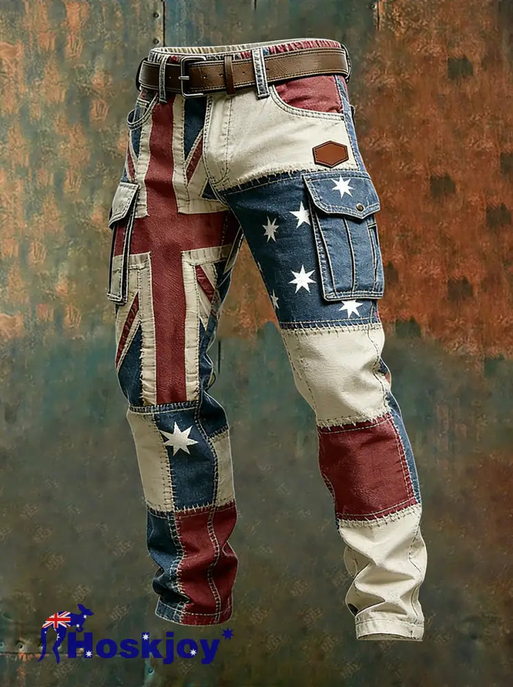 Men’s Vintage Australian Flag Art Print Business Casual Work Pants A / S
