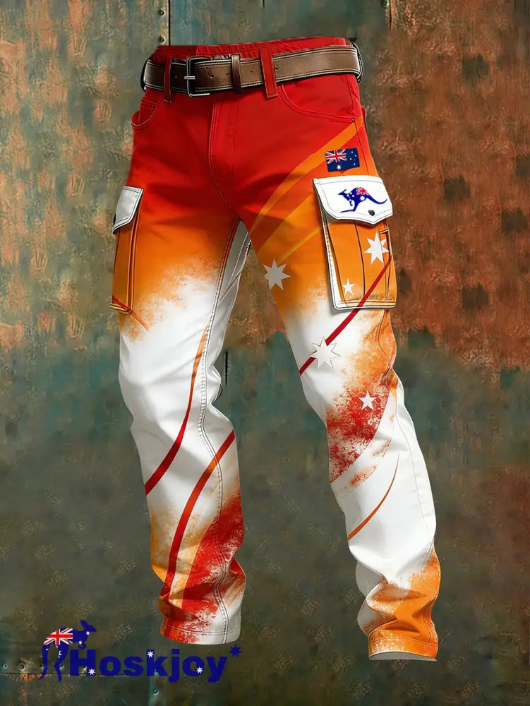Men’s Vintage Australian Flag Art Print Business Casual Work Pants A / S