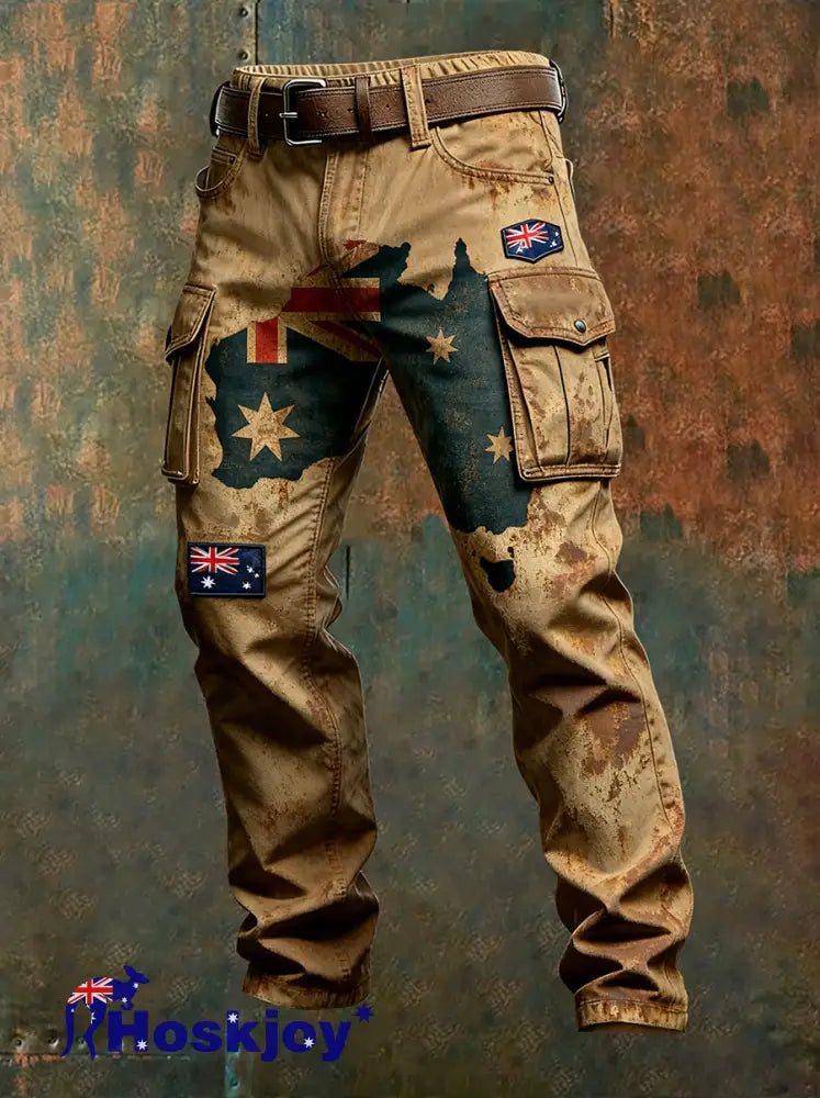 Men’s Vintage Australian Flag Art Print Business Casual Work Pants A / S