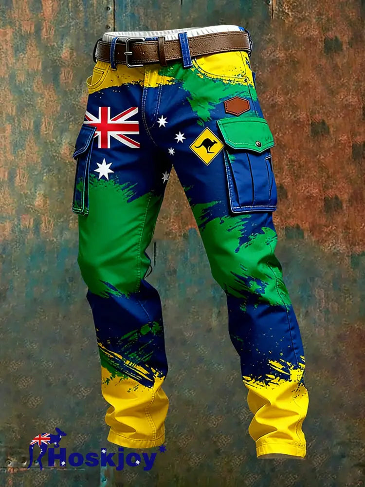 Men’s Vintage Australian Flag Art Print Business Casual Work Pants A / S