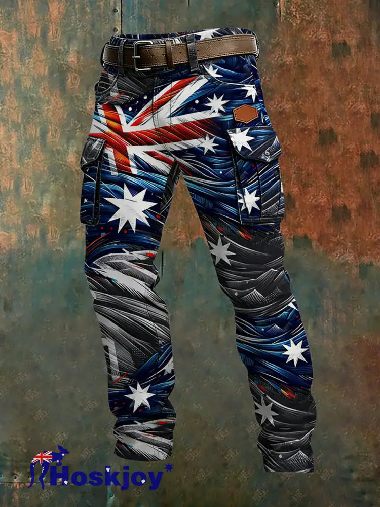 Men’s Vintage Australian Flag Art Print Business Casual Work Pants A / S