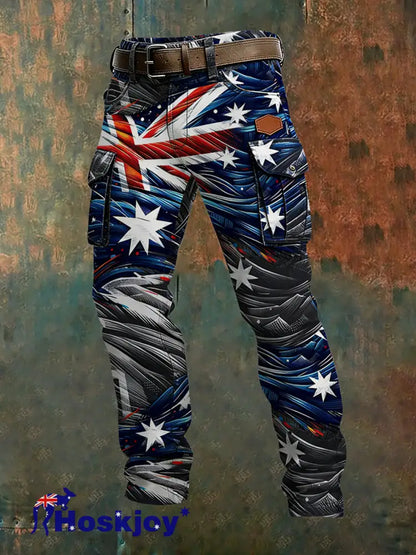 Men’s Vintage Australian Flag Art Print Business Casual Work Pants A / S