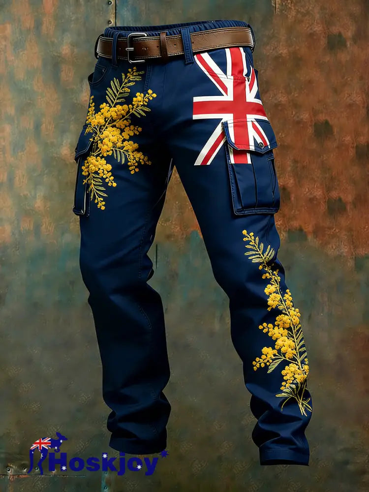 Men’s Vintage Australian Flag Art Print Business Casual Work Pants A / S