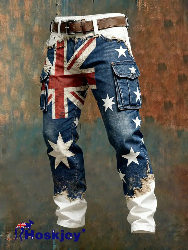 Men’s Vintage Australian Flag Art Print Business Casual Work Pants A / S