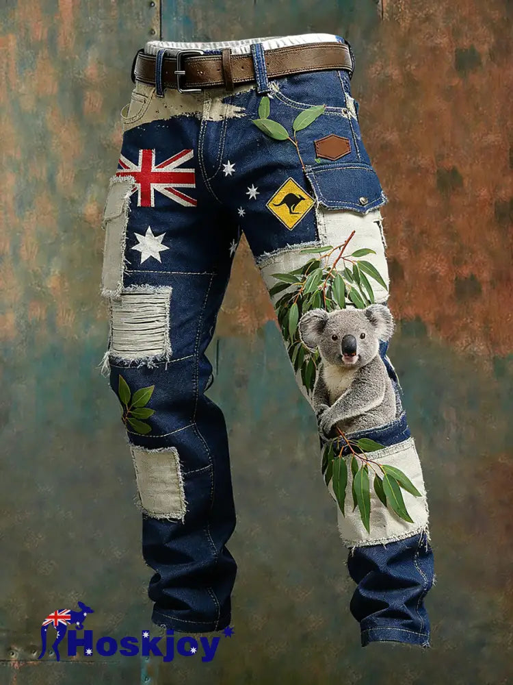 Men’s Vintage Australian Flag Art Print Business Casual Work Pants A / S