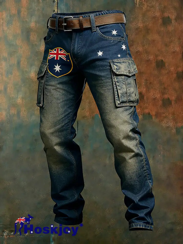 Men’s Vintage Australian Flag Art Print Business Casual Work Pants A / S