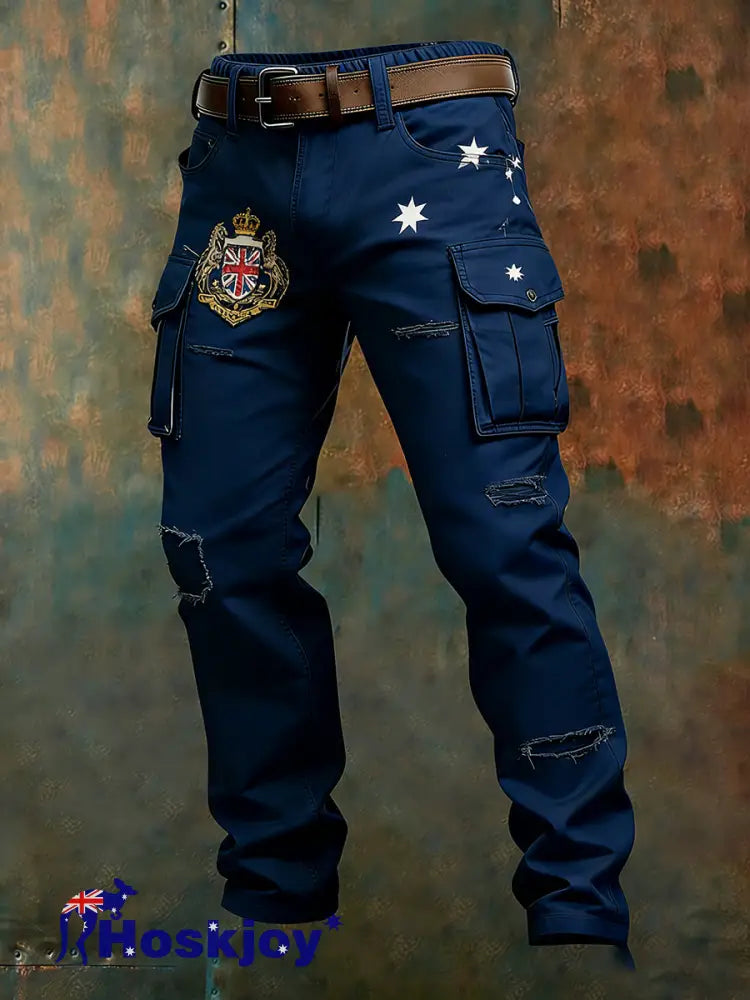Men’s Vintage Australian Flag Art Print Business Casual Work Pants A / S
