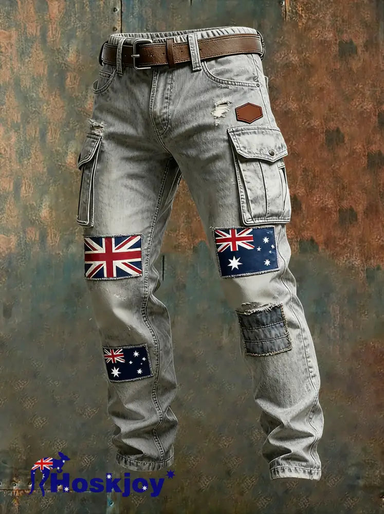 Men’s Vintage Australian Flag Art Print Business Casual Work Pants A / S