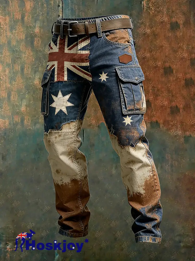 Men’s Vintage Australian Flag Art Print Business Casual Work Pants A / S