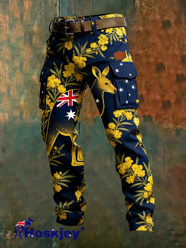 Men’s Vintage Australian Flag Art Print Business Casual Work Pants A / S