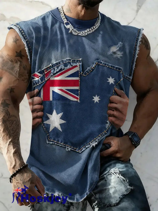 Men’s Vintage Australian Flag Print Casual Vest A / S