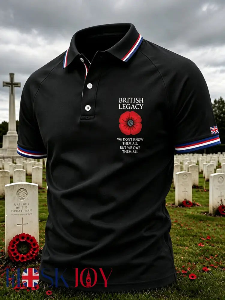 Men’s Vintage British Rememberance Day-Themed Printed Polo Shirt - A / S