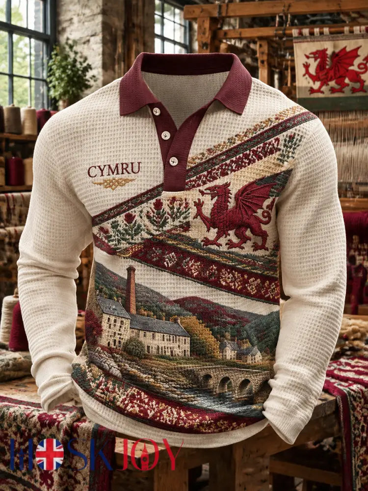 Men’s Vintage British Wales Printed Polo Shirt - A / M