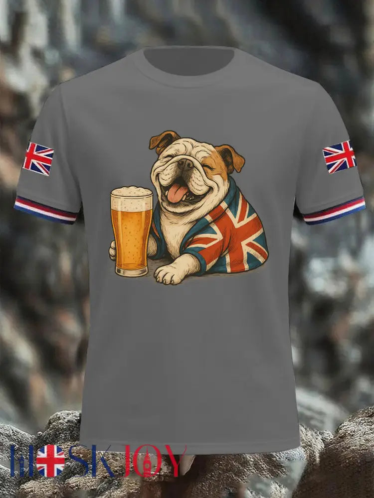 Men’s Vintage England Flag Casual Printed T-shirt - Gray / S