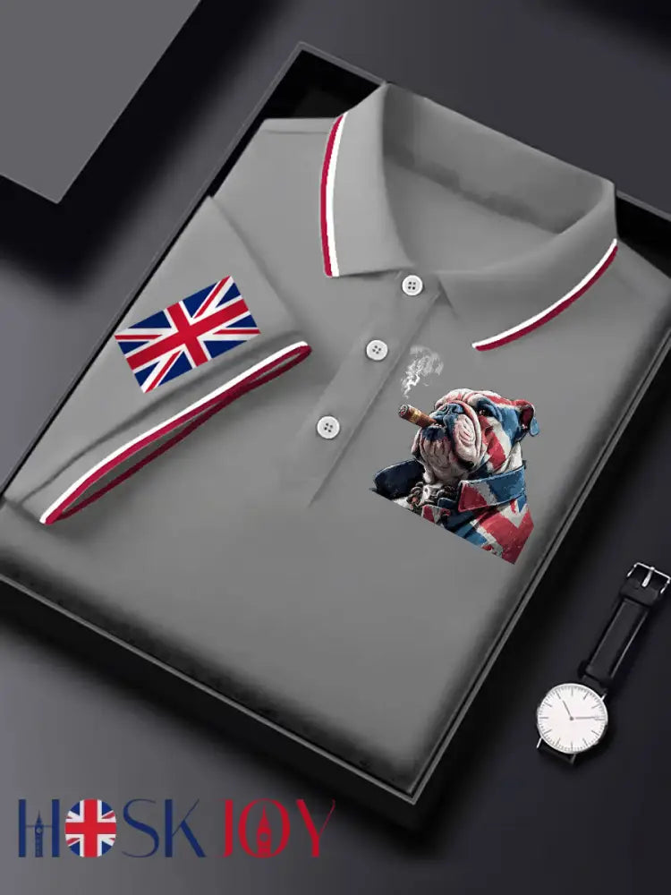Men’s Vintage England Flag Casual Shirt - Light Gray / S