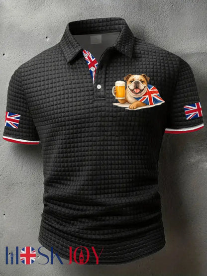 Men’s Vintage England Flag Printed Casual Tops - Black / S