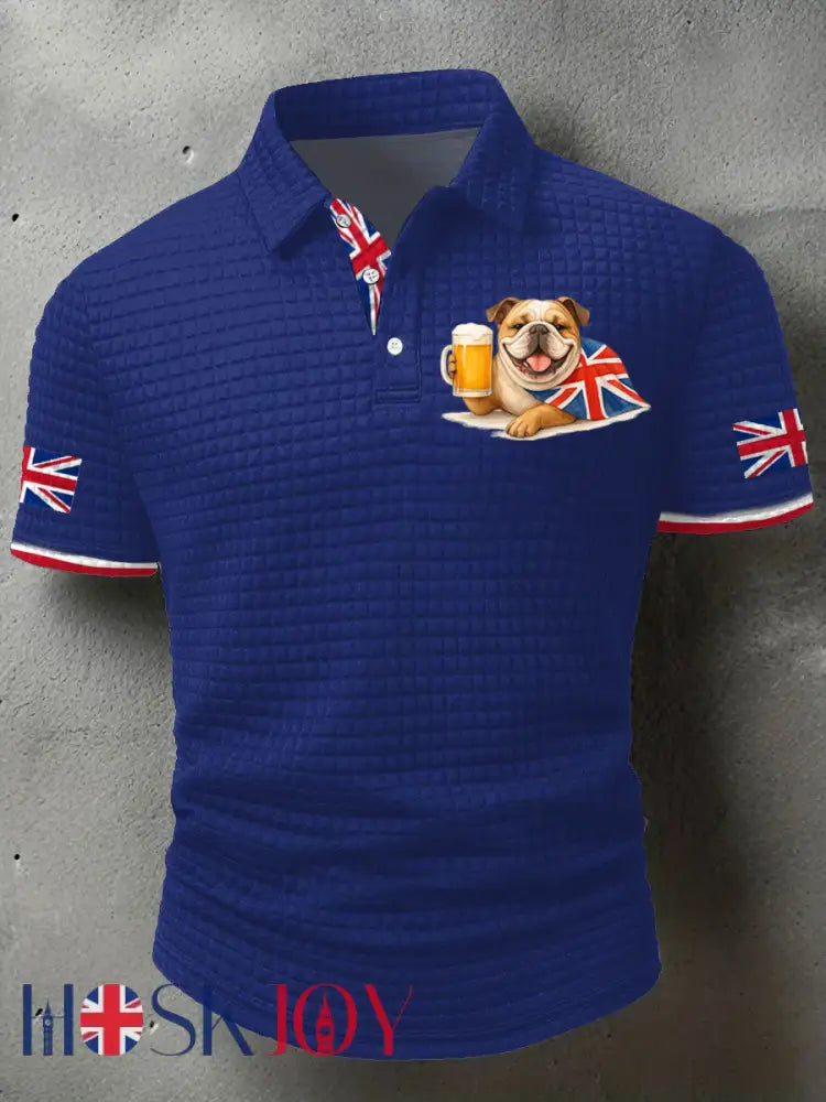 Men’s Vintage England Flag Printed Casual Tops - Blue / S