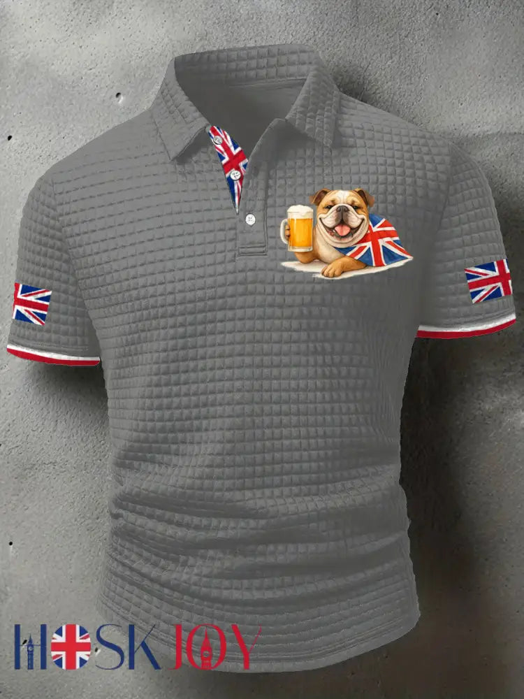 Men’s Vintage England Flag Printed Casual Tops - Gray / S