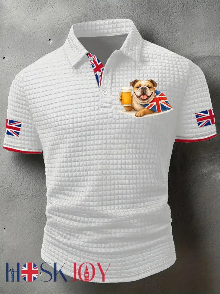 Men’s Vintage England Flag Printed Casual Tops - White / S