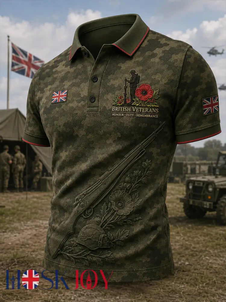 Men’s Vintage Military-Style Graphic Short-Sleeve Polo Shirt - A / S