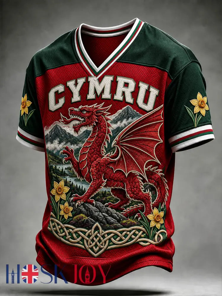 Men’s Vintage-Style Casual T-Shirt with Welsh Art Print - A / S