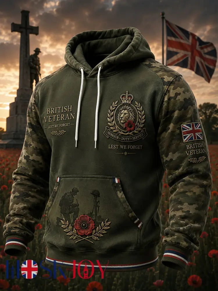 Men’s Vintage Veteran-Themed Graphic Hoodie - A / S
