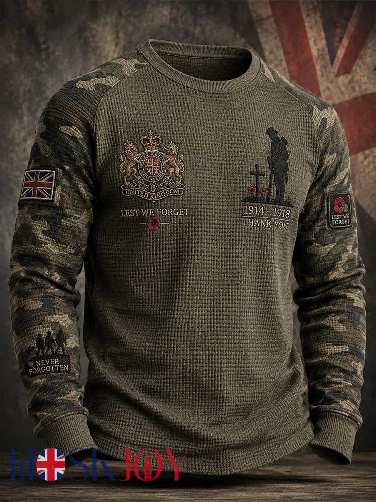Men’s Vintage Waffle-Knit Long-Sleeve T-Shirt With Camouflage Military-Style Print - A / S